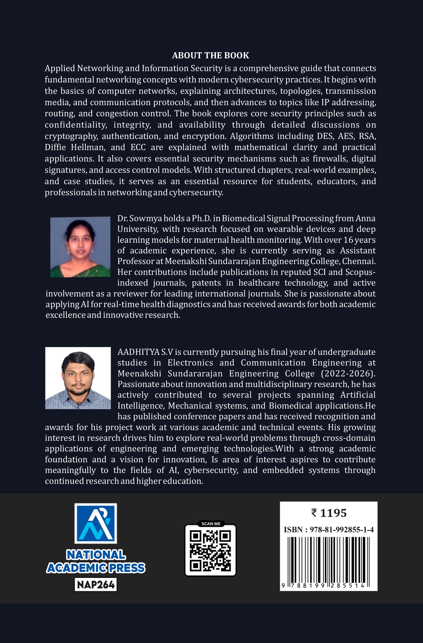 Book cover with text and images of authors on a black background