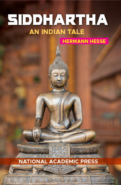 The image shows a book cover for 'Siddhartha: An Indian Tale' by Herman Hesse from shanti books distributor in Chennai.