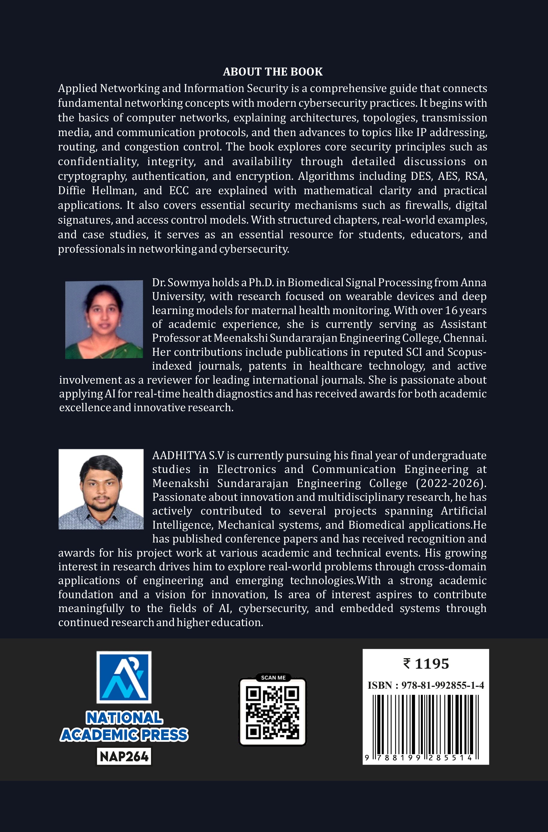 Book cover with text and images of authors on a black background