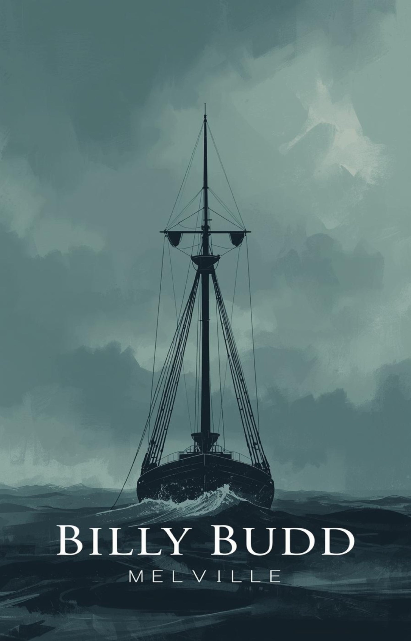 Book cover of 'Billy Budd' by Herman Melville with a ship in a stormy sea.