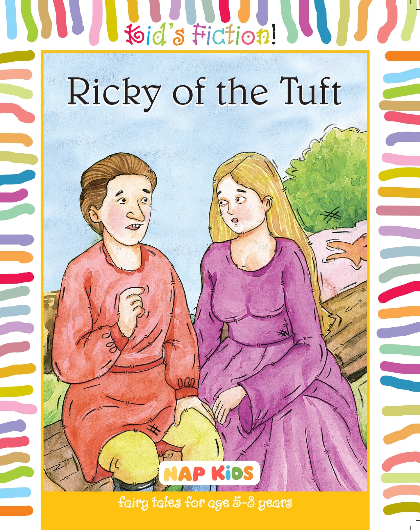 Book cover of 'Ricky of the Tuft' with two characters sitting on a bench, colorful border, and 'NAP Kids' branding.