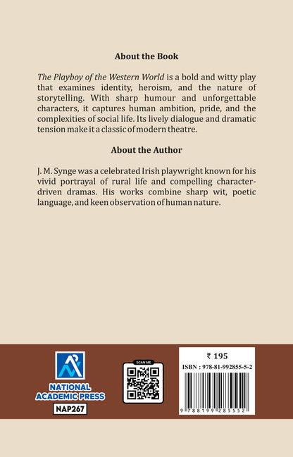 Back cover of a book with text about the play 'The Playboy of the Western World' and information about the author J. M.