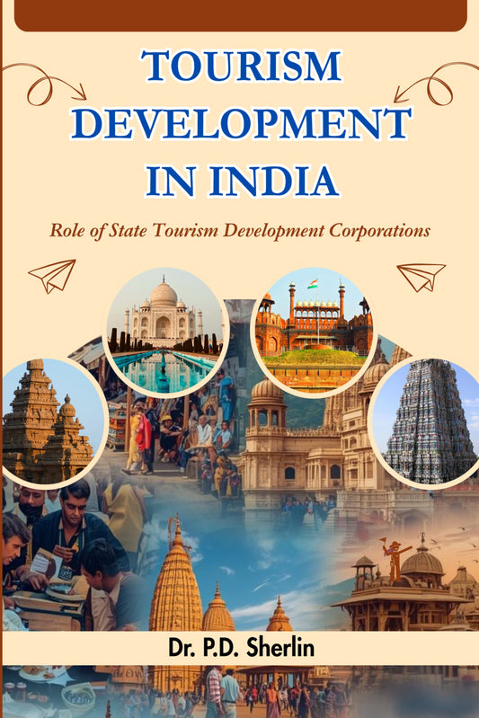 Book cover of 'Tourism Development in India' with images of landmarks and people.